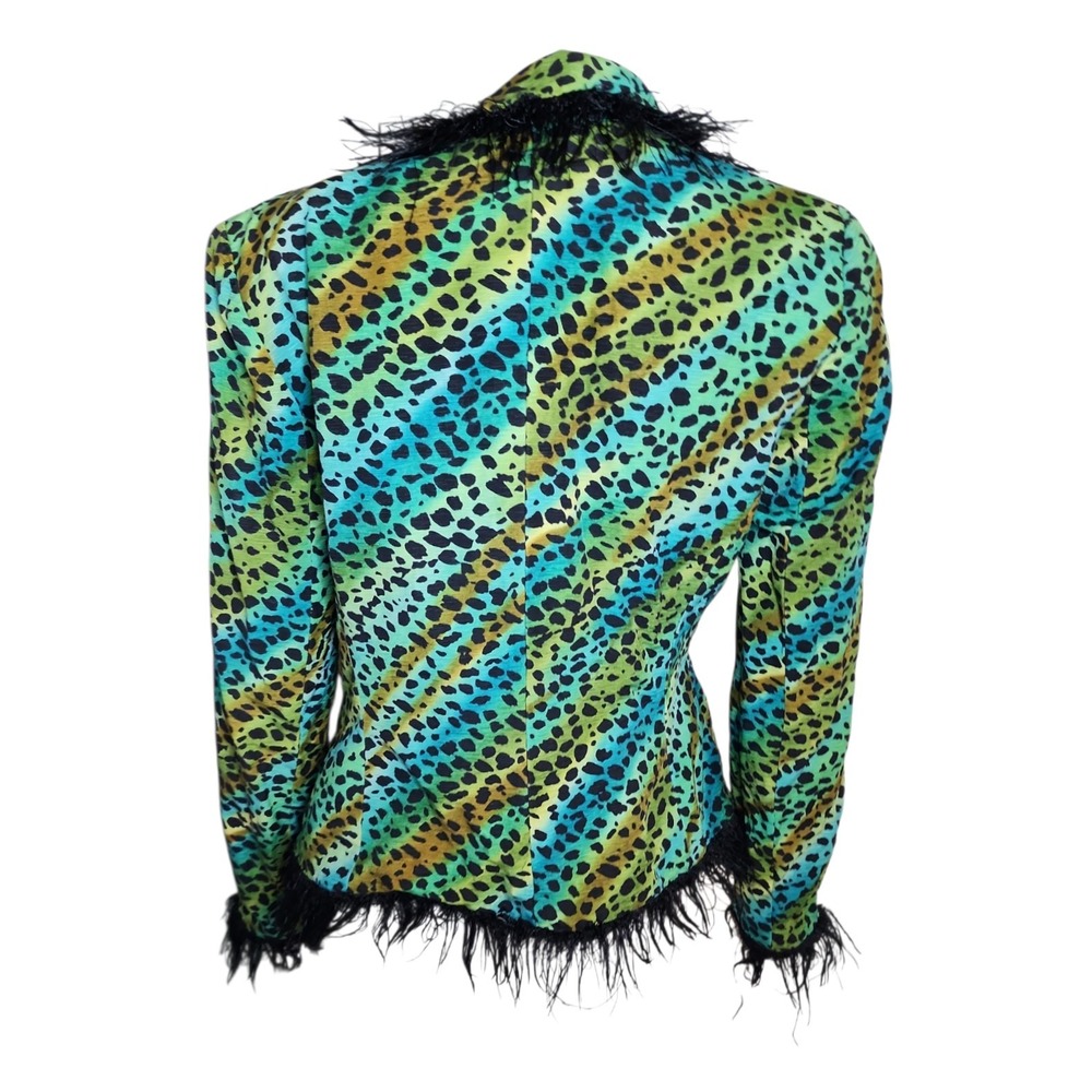 Anthracite Cardigan Size 6 Blue Green Animal Print 100% Silk Fringe Colorful - Picture 3 of 6